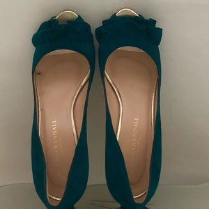 LOEFFLER RANDALL Teal Suede Kitten Heels Size 7